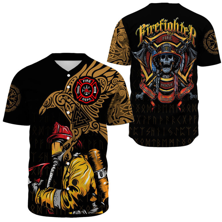 3D All Over Printed Baseball Jersey The Raven Of Odin Tattoo Firefighter All Over Print