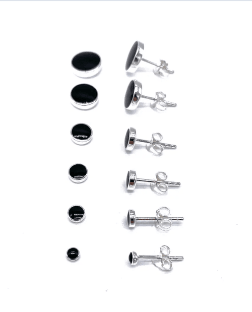Round Black ONYX Button Ball Stud Earrings 925 Sterling Silver in Size 3, 4, 5, 6, 8 and 10 mm Diameter