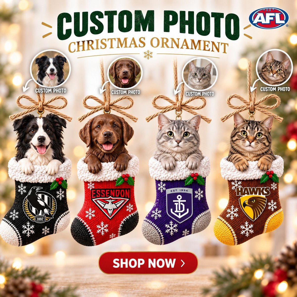 AFL Custom Pet Photo Ornament New Christmas Gifts