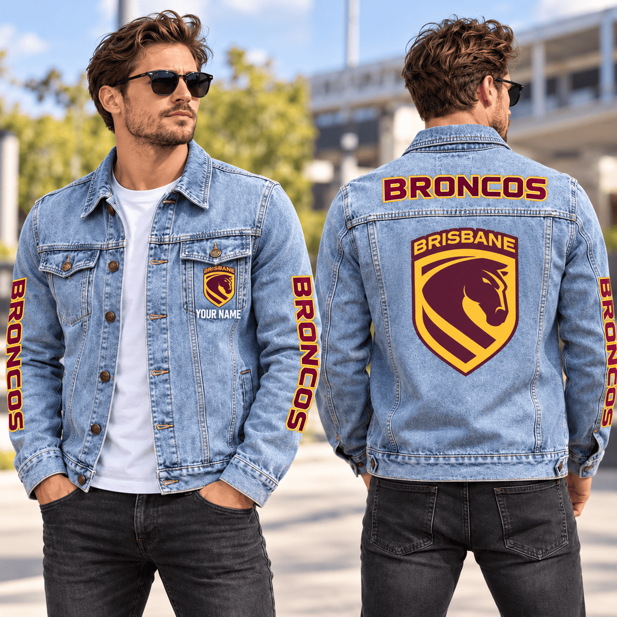 Brisbane Broncos NRL New Denim Jacket Personalized Any Name Gifts