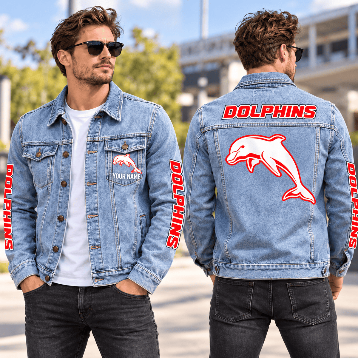 Dolphins NRL New Denim Jacket Personalized Any Name Gifts