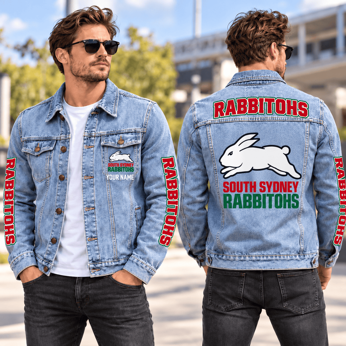 South Sydney Rabbitohs NRL New Denim Jacket Personalized Any Name Gifts