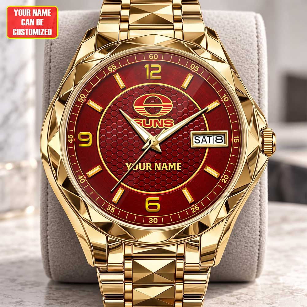 Gold Coats Suns AFL Men Luxury Hand Watch Personalized Any Name Gift For Fan