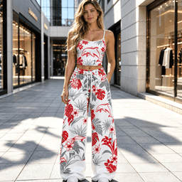 Dolphins NRL Flowers Pattern Full Set Spaghetti Strap Crop Top &  Wide Leg Sweatpants