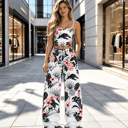 Penrith Panthers NRL Flowers Pattern Full Set Spaghetti Strap Crop Top &  Wide Leg Sweatpants
