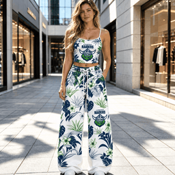 Canberra Raiders NRL Flowers Pattern Full Set Spaghetti Strap Crop Top &  Wide Leg Sweatpants