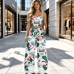 South Sydney Rabbitohs NRL Flowers Pattern Full Set Spaghetti Strap Crop Top &  Wide Leg Sweatpants