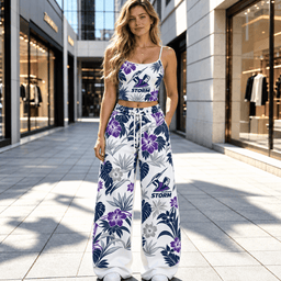 Melbourne Storm NRL Flowers Pattern Full Set Spaghetti Strap Crop Top &  Wide Leg Sweatpants