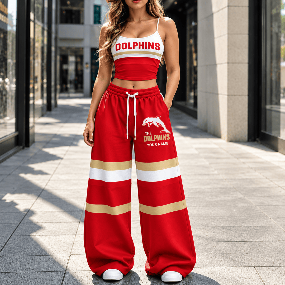 Dolphins NRL New Full Set Spaghetti Strap Crop Top &  Wide Leg Sweatpants