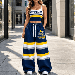 North Queensland Cowboys NRL New Full Set Spaghetti Strap Crop Top &  Wide Leg Sweatpants