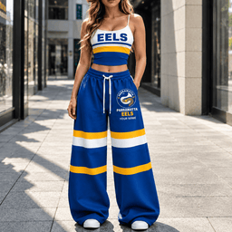 Parramatta Eels NRL New Full Set Spaghetti Strap Crop Top &  Wide Leg Sweatpants