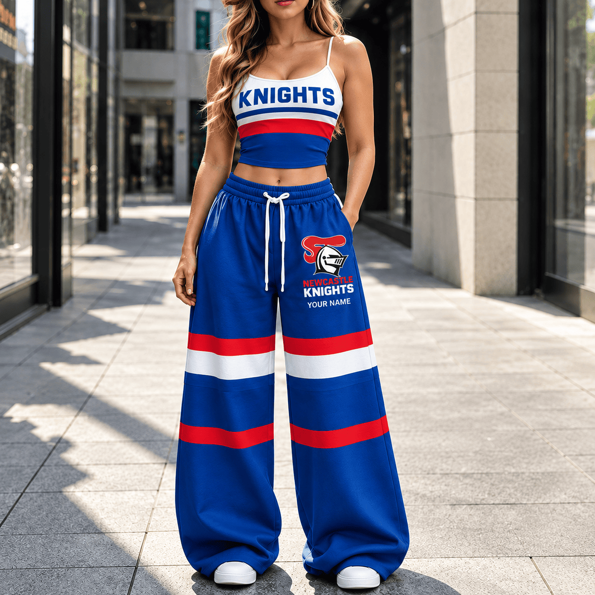 Newcastle Knights NRL New Full Set Spaghetti Strap Crop Top &  Wide Leg Sweatpants