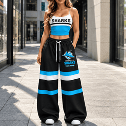 Cronulla-Sutherland Sharks NRL New Full Set Spaghetti Strap Crop Top &  Wide Leg Sweatpants