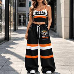 Wests Tigers NRL New Full Set Spaghetti Strap Crop Top &  Wide Leg Sweatpants