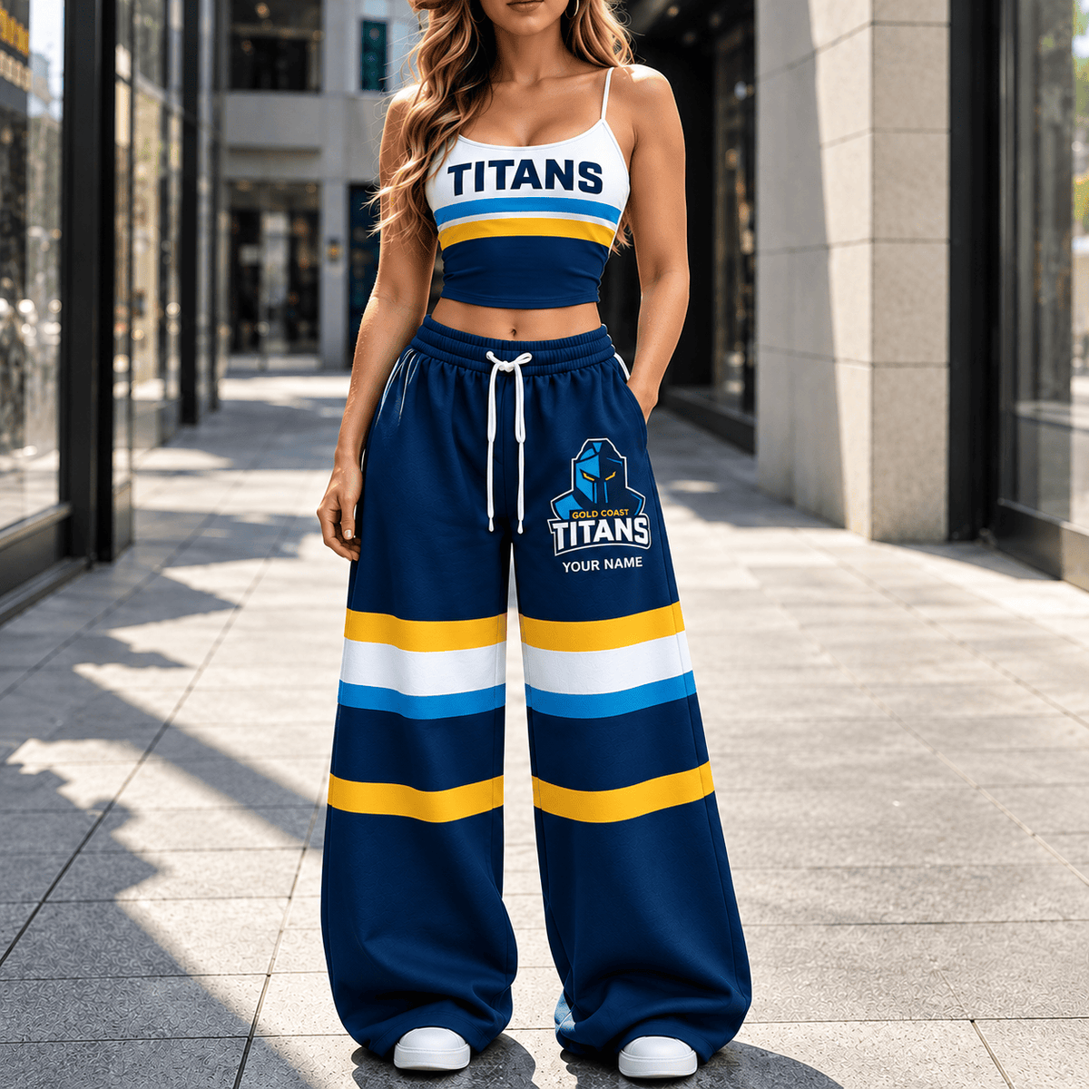 Gold Coast Titans NRL New Full Set Spaghetti Strap Crop Top &  Wide Leg Sweatpants
