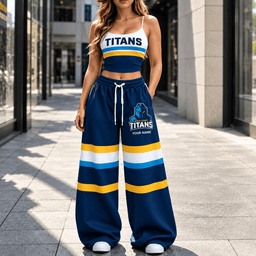 Gold Coast Titans NRL New Full Set Spaghetti Strap Crop Top &  Wide Leg Sweatpants