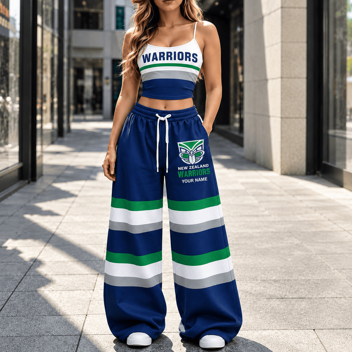 New Zealand Warriors NRL New Full Set Spaghetti Strap Crop Top &  Wide Leg Sweatpants