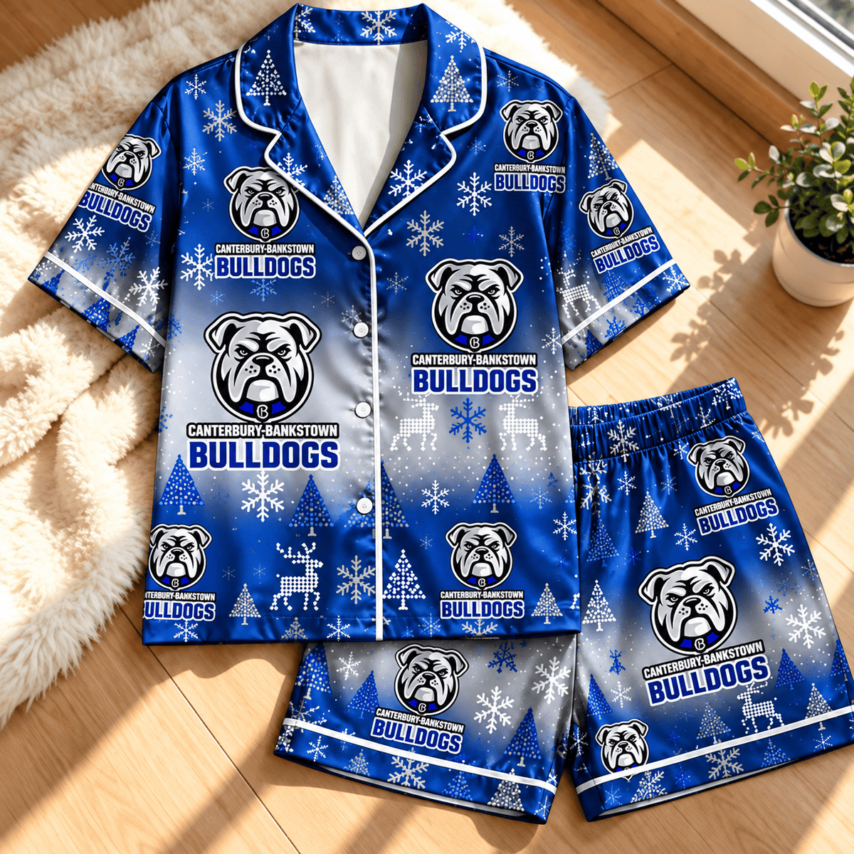 Canterbury-Bankstown Bulldogs NRL Christmas Pattern Woman Short Pajamas Set For Fan