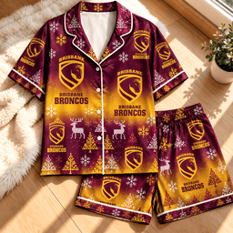 Brisbane Broncos NRL Christmas Pattern Woman Short Pajamas Set For Fan