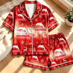 Dolphins NRL Christmas Pattern Woman Short Pajamas Set For Fan