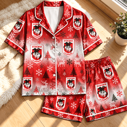 St George Illawarra Dragons NRL Christmas Pattern Woman Short Pajamas Set For Fan