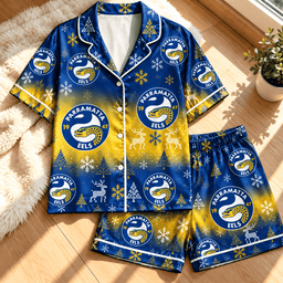 Parramatta Eels NRL Christmas Pattern Woman Short Pajamas Set For Fan