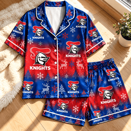 Newcastle Knights NRL Christmas Pattern Woman Short Pajamas Set For Fan
