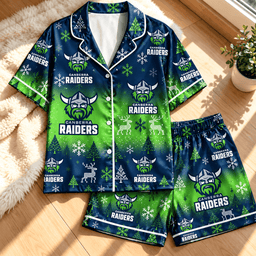 Canberra Raiders NRL Christmas Pattern Woman Short Pajamas Set For Fan