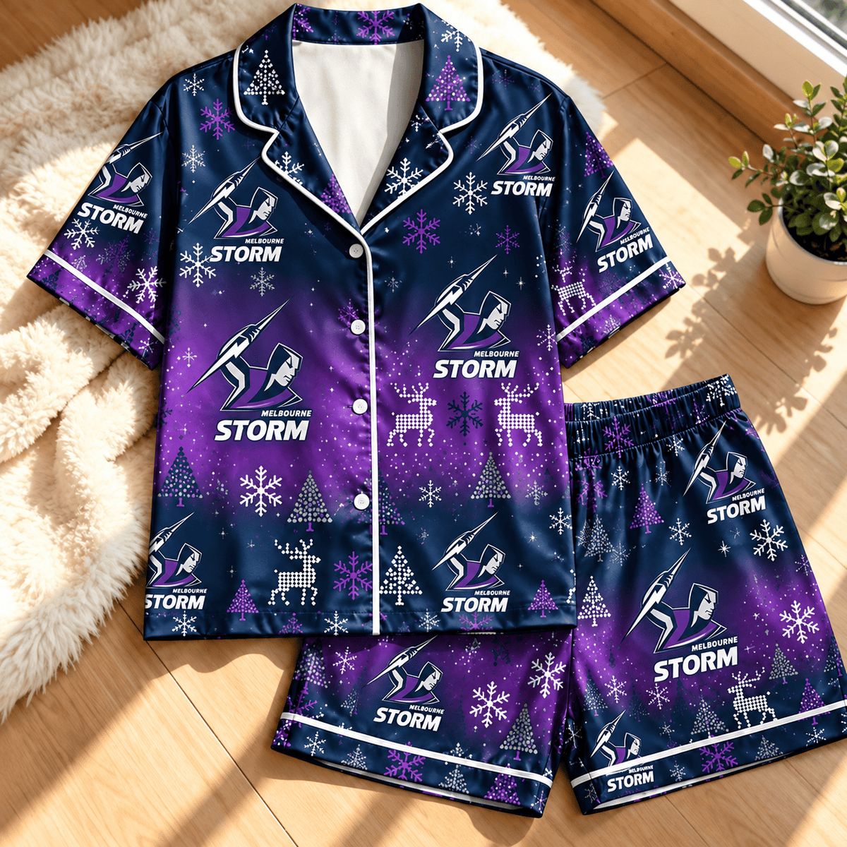 Melbourne Storm NRL Christmas Pattern Woman Short Pajamas Set For Fan