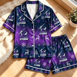 Melbourne Storm NRL Christmas Pattern Woman Short Pajamas Set For Fan