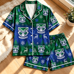 New Zealand Warriors NRL Christmas Pattern Woman Short Pajamas Set For Fan