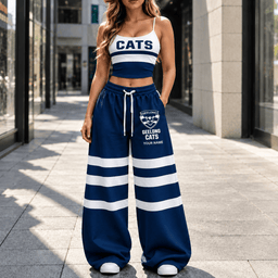 Geelong Cats AFL Full Set Spaghetti Strap Crop Top Wide Leg Sweatpants Custom Any name