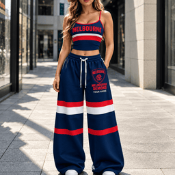 Melbourne Demons AFL Full Set Spaghetti Strap Crop Top Wide Leg Sweatpants Custom Any name