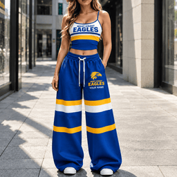 West Coast Eagles AFL Full Set Spaghetti Strap Crop Top Wide Leg Sweatpants Custom Any name