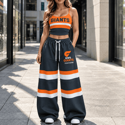 GWS Giants AFL Full Set Spaghetti Strap Crop Top Wide Leg Sweatpants Custom Any name