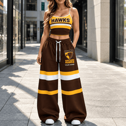 Hawthorn Hawks AFL Full Set Spaghetti Strap Crop Top Wide Leg Sweatpants Custom Any name