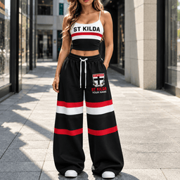 St Kilda Saints AFL Full Set Spaghetti Strap Crop Top Wide Leg Sweatpants Custom Any name