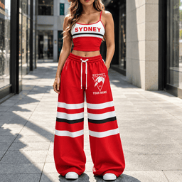 Sydney Swans AFL Full Set Spaghetti Strap Crop Top Wide Leg Sweatpants Custom Any name