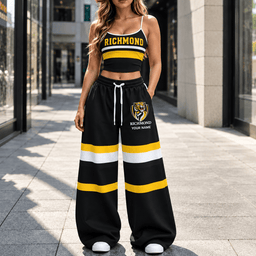 Richmond Tigers AFL Full Set Spaghetti Strap Crop Top Wide Leg Sweatpants Custom Any name