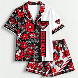 Essendon Bombers AFL Full Set Floral Short Woman Pajamas Custom Any Name Gifts