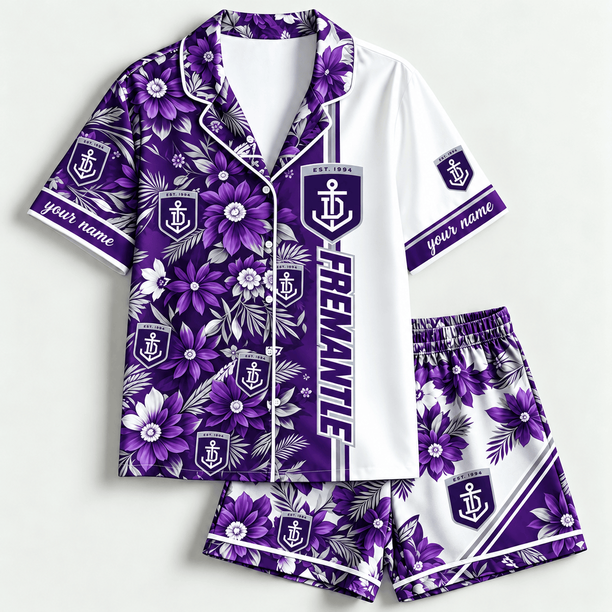 Fremantle Dockers AFL Full Set Floral Short Woman Pajamas Custom Any Name Gifts