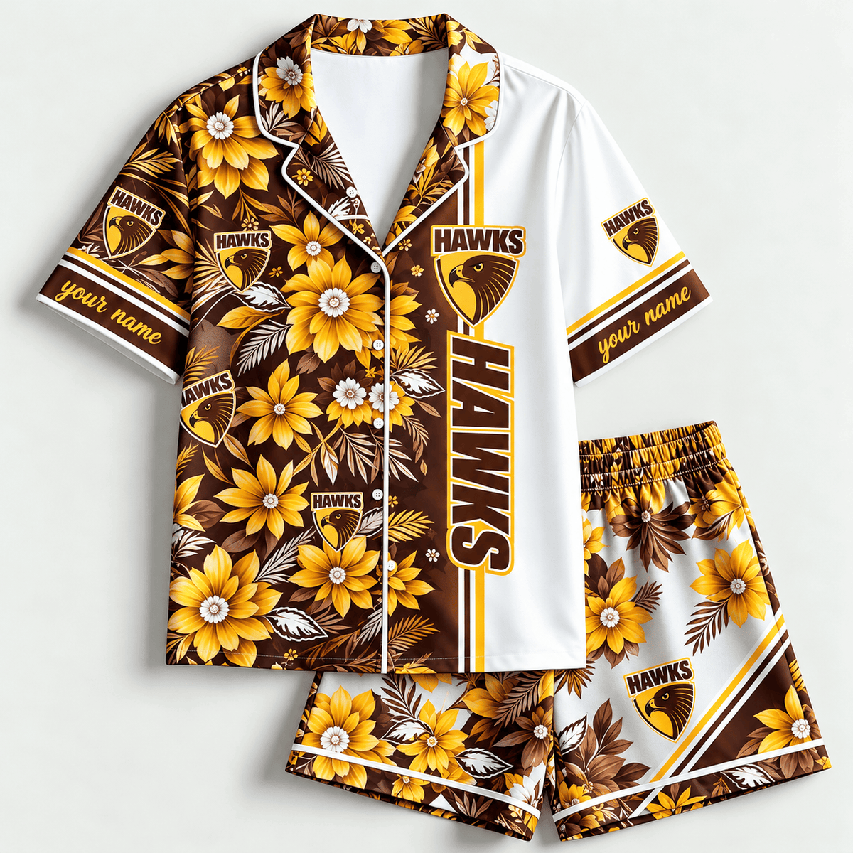 Hawthorn Hawks AFL Full Set Floral Short Woman Pajamas Custom Any Name Gifts
