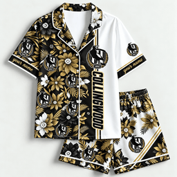Collingwood Magpies AFL Full Set Floral Short Woman Pajamas Custom Any Name Gifts