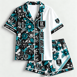 Port Adelaide Power AFL Full Set Floral Short Woman Pajamas Custom Any Name Gifts