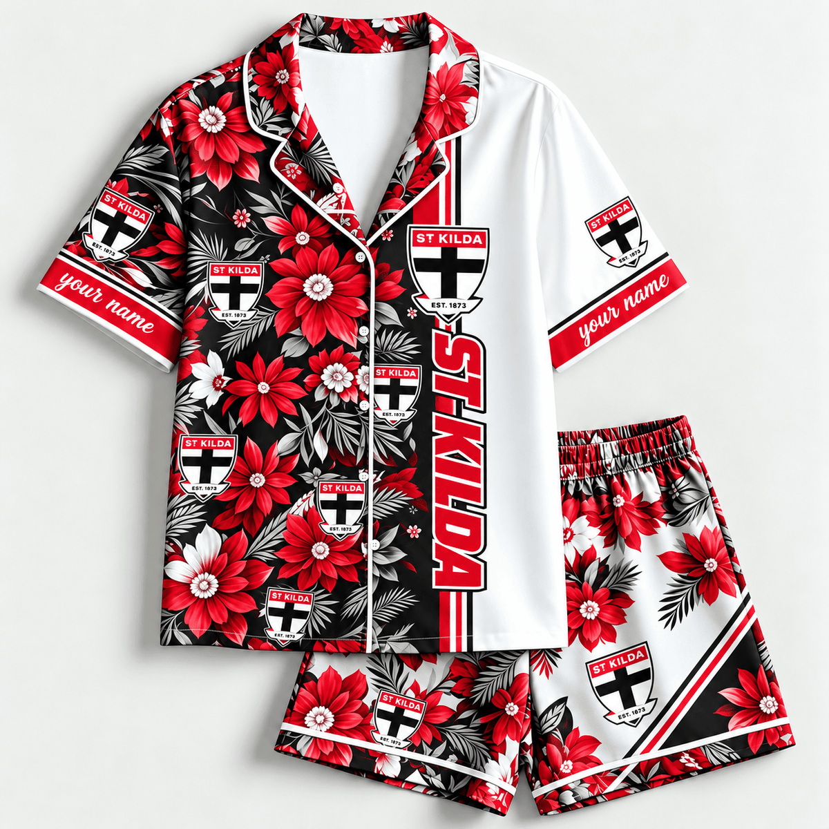St Kilda Saints AFL Full Set Floral Short Woman Pajamas Custom Any Name Gifts