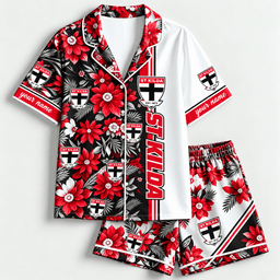St Kilda Saints AFL Full Set Floral Short Woman Pajamas Custom Any Name Gifts