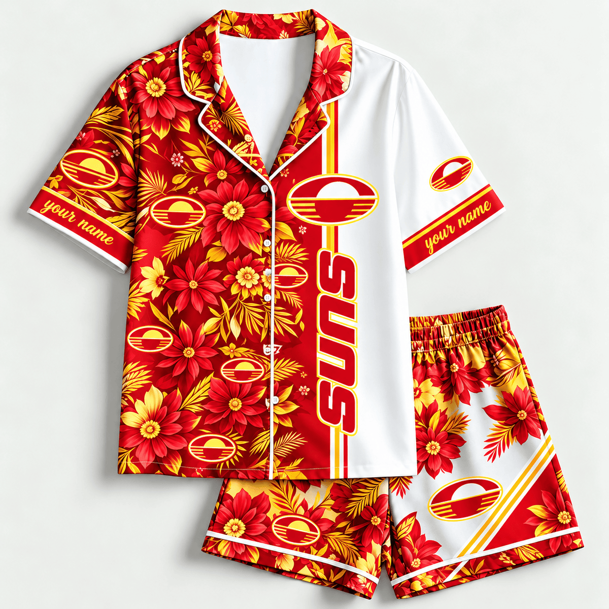 Gold Coast Suns AFL Full Set Floral Short Woman Pajamas Custom Any Name Gifts