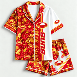 Gold Coast Suns AFL Full Set Floral Short Woman Pajamas Custom Any Name Gifts