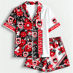 St George Illawarra Dragons NRL Floral Short Pajamas Shirt Custom Any Name Gifts