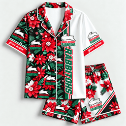 South Sydney Rabbitohs NRL Floral Short Pajamas Shirt Custom Any Name Gifts